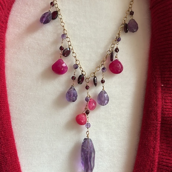 REAL Amethysts Garnet rose quarts faceted stone 14k filled - Picture 2 of 5